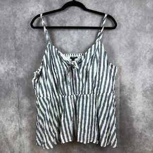 Torrid Babydoll Flowy Top Size 3X‎ Sleeveless Tie Chest Striped Gray Blue White